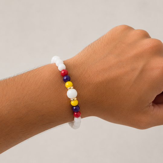 Handmade White Colombian Flag Bracelet | Adjustable Beaded Bracelet | Artisan Jewelry