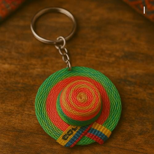 Handmade Sombrero Vueltiao Keychain – Colombian Pride Accessory