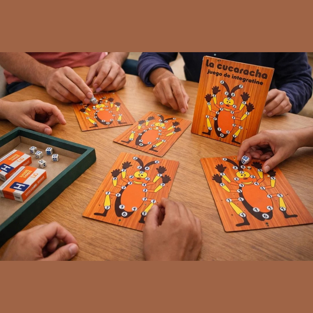 La Cucaracha Dice Game | Traditional Colombian Wooden Family Game (24cm)