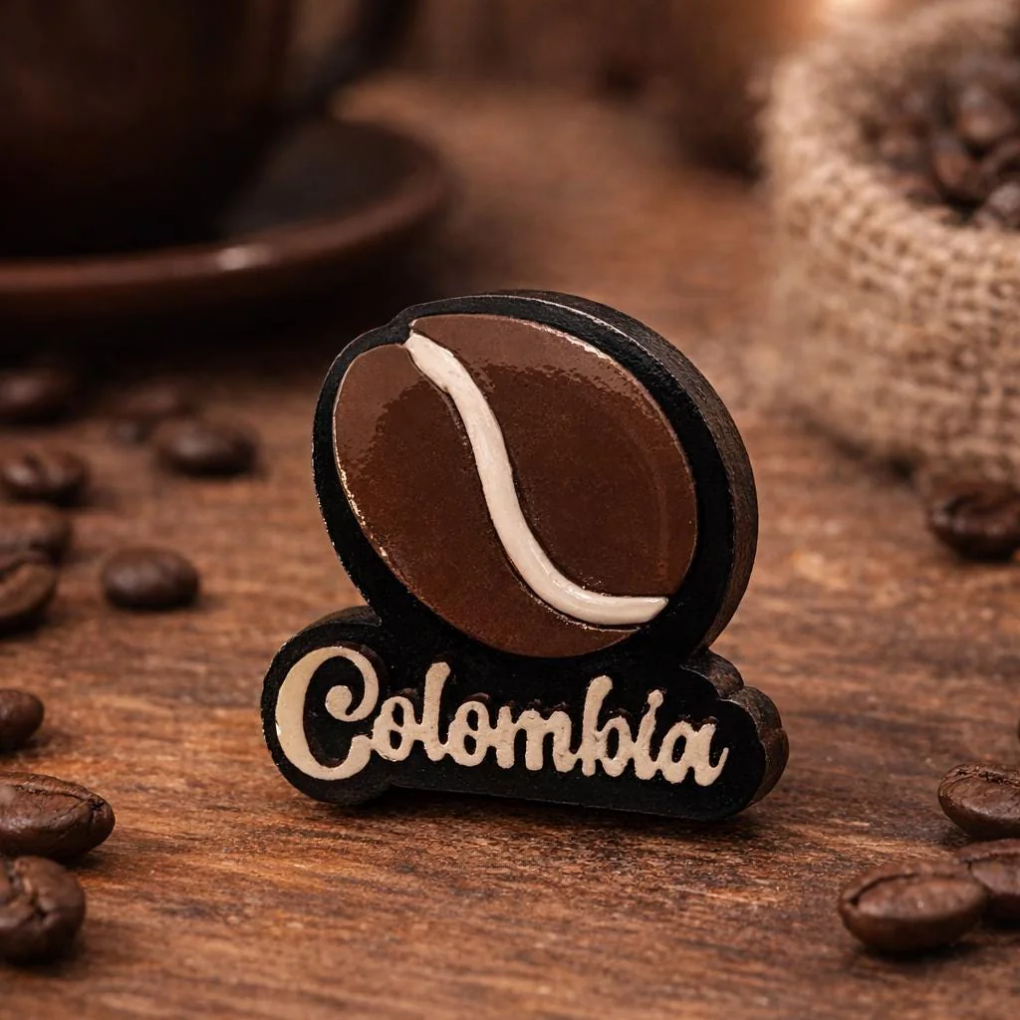 Handmade Colombian Fridge Magnet – Colorful Coffee Culture &amp; Mini Figures – Artisan Souvenir from Colombia