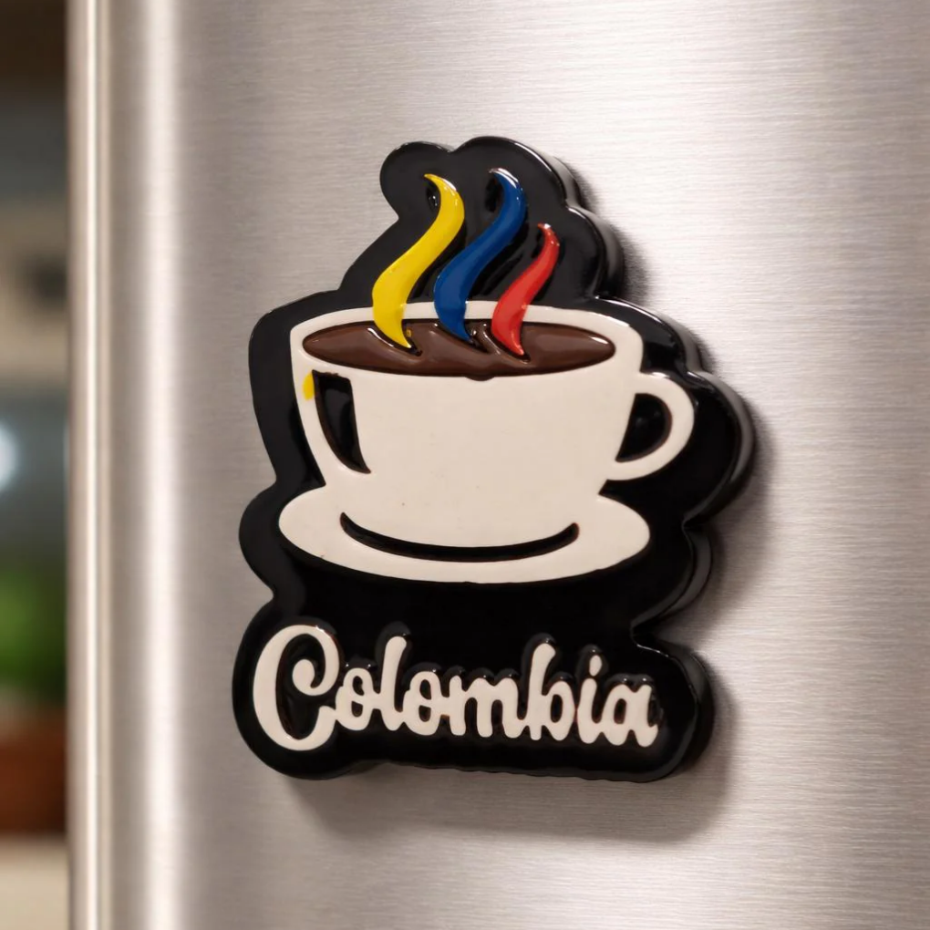 Handmade Colombian Fridge Magnet – Colorful Coffee Culture &amp; Mini Figures – Artisan Souvenir from Colombia