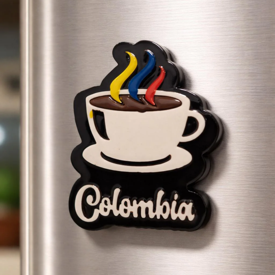 Handmade Colombian Fridge Magnet – Colorful Coffee Culture &amp; Mini Figures – Artisan Souvenir from Colombia