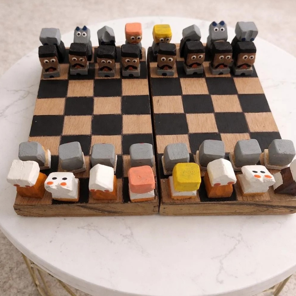 Hand-Painted Folk Art Chess Set | Colombian Artisan Wooden Game (22cm)