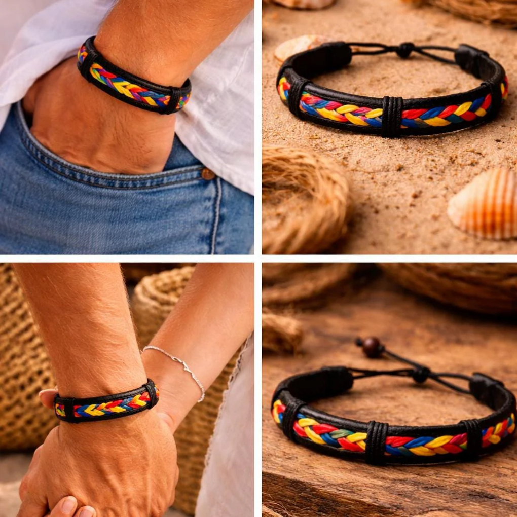 Handmade Braided Leather Bracelet | Colombian Artisan Style, Adjustable Fit