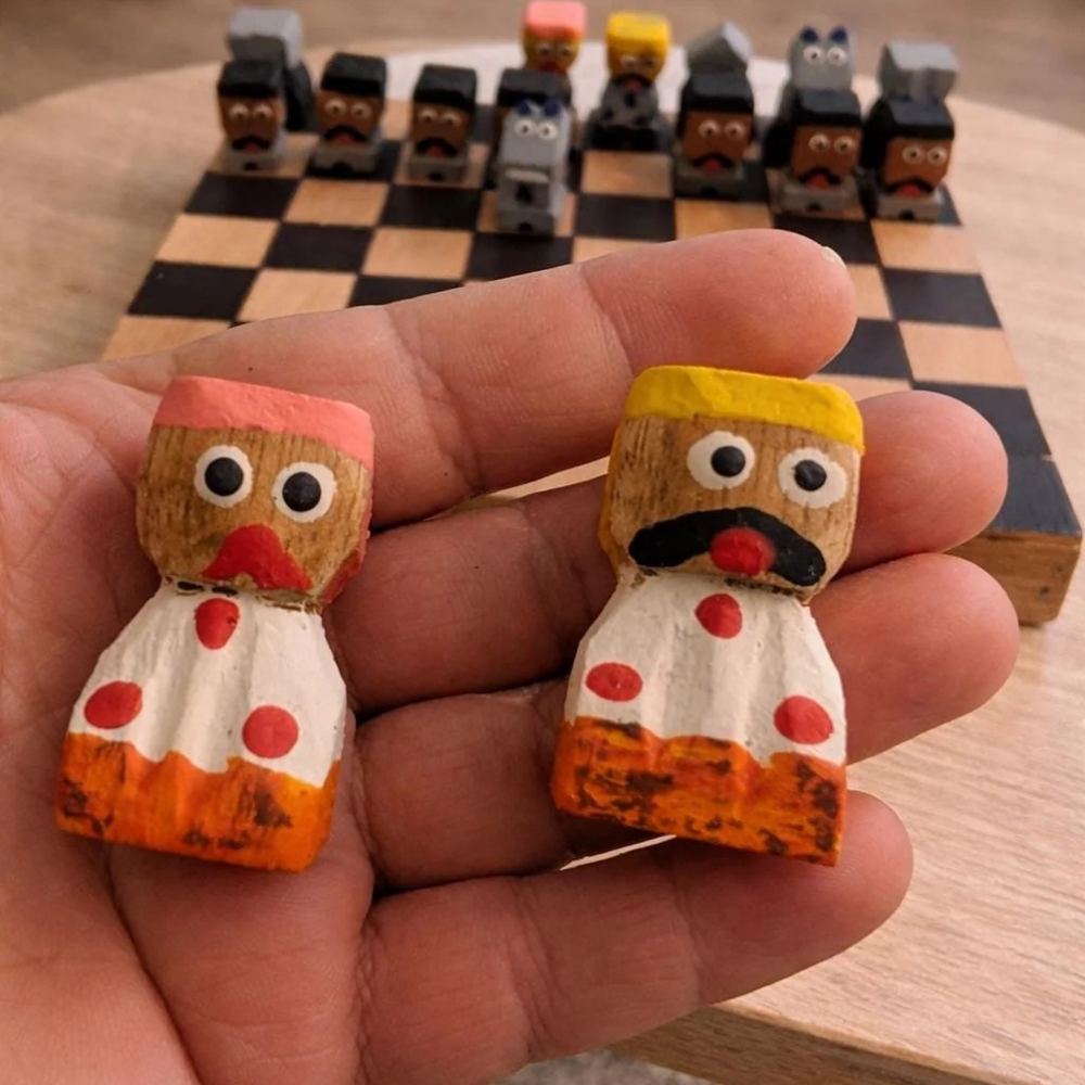 Hand-Painted Folk Art Chess Set | Colombian Artisan Wooden Game (22cm)