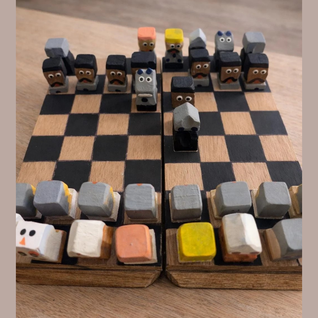 Hand-Painted Folk Art Chess Set | Colombian Artisan Wooden Game (22cm)