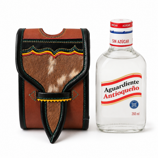 Leather Aguardiente Bottle Holder | Colombian Carriel Flask Case Belt Holster | Handmade Paisa Liquor Carrier Gift for Men