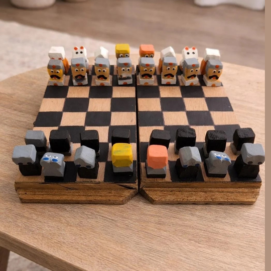 Hand-Painted Folk Art Chess Set | Colombian Artisan Wooden Game (22cm)