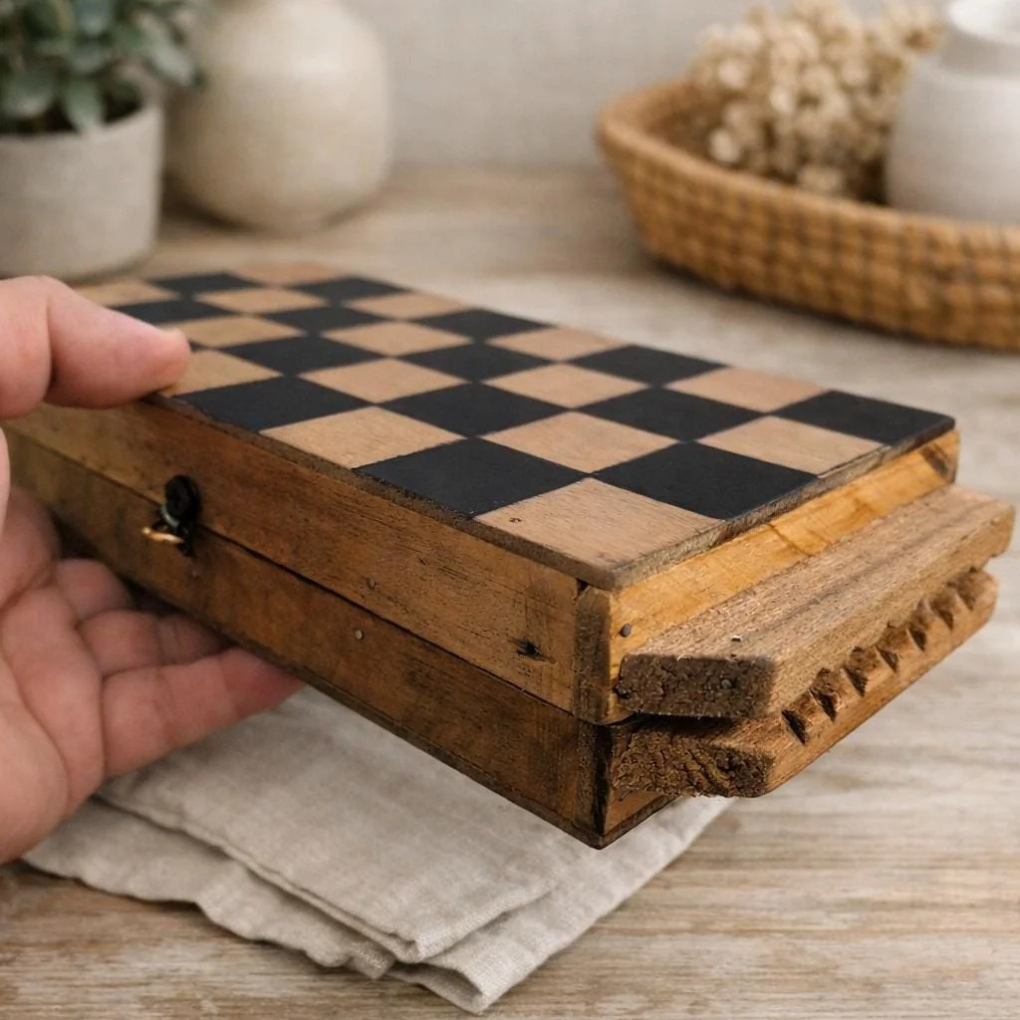 Hand-Painted Folk Art Chess Set | Colombian Artisan Wooden Game (22cm)