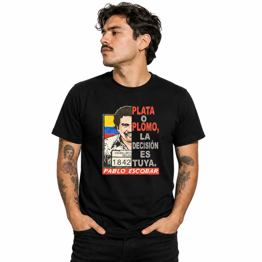 Pablo Escobar Graphic T-Shirt | “Plata o Plomo” Colombian Streetwear | Premium Black Tee
