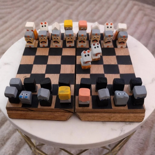 Hand-Painted Folk Art Chess Set | Colombian Artisan Wooden Game (22cm)