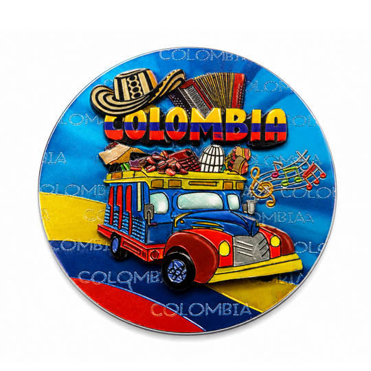 Colombia 3D Magnet – Handmade MDF Fridge Magnet with Accordion, Drums &amp; Sombrero Vueltiao