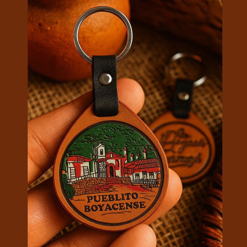 Handmade Leather Keychain – Boyacá Landmarks, Colombian Souvenir