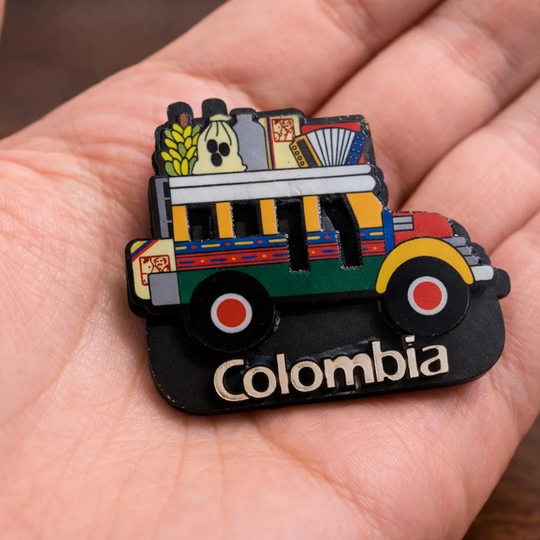 Colombia Chiva Bus Magnet – Handmade MDF Fridge Magnet with Traditional Colombian Colors