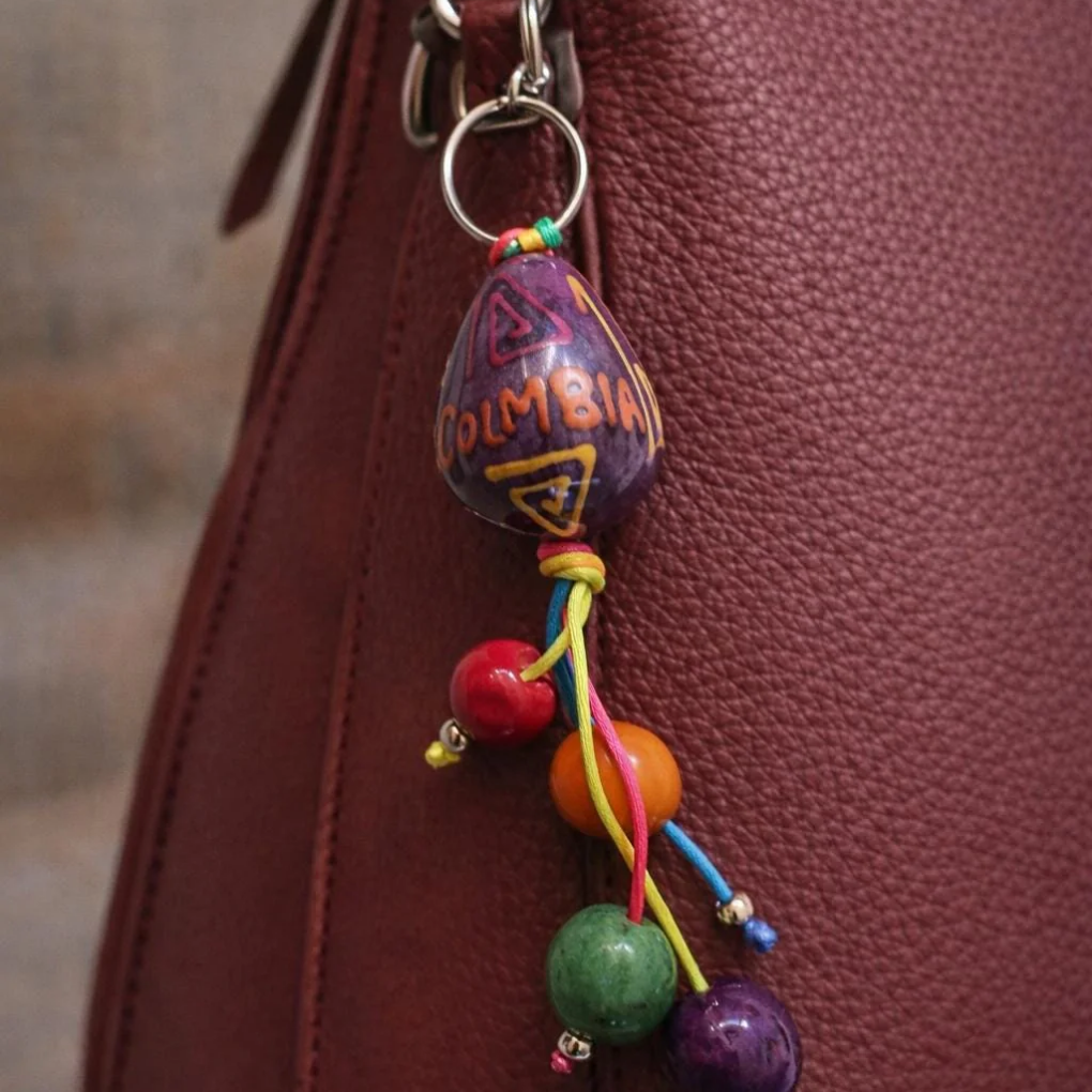 Hand-Painted Tagua Nut Keychain – Sustainable Colombian Gift