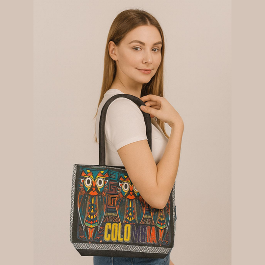 Handmade Colombian Canvas Tote Bag • Cultural Owl &amp; Toucan Design