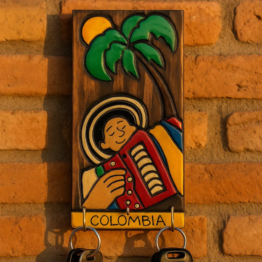 Colombian Wall Key Holder • Colorful Folk Art Decor • Handmade Tropical Wooden Rack