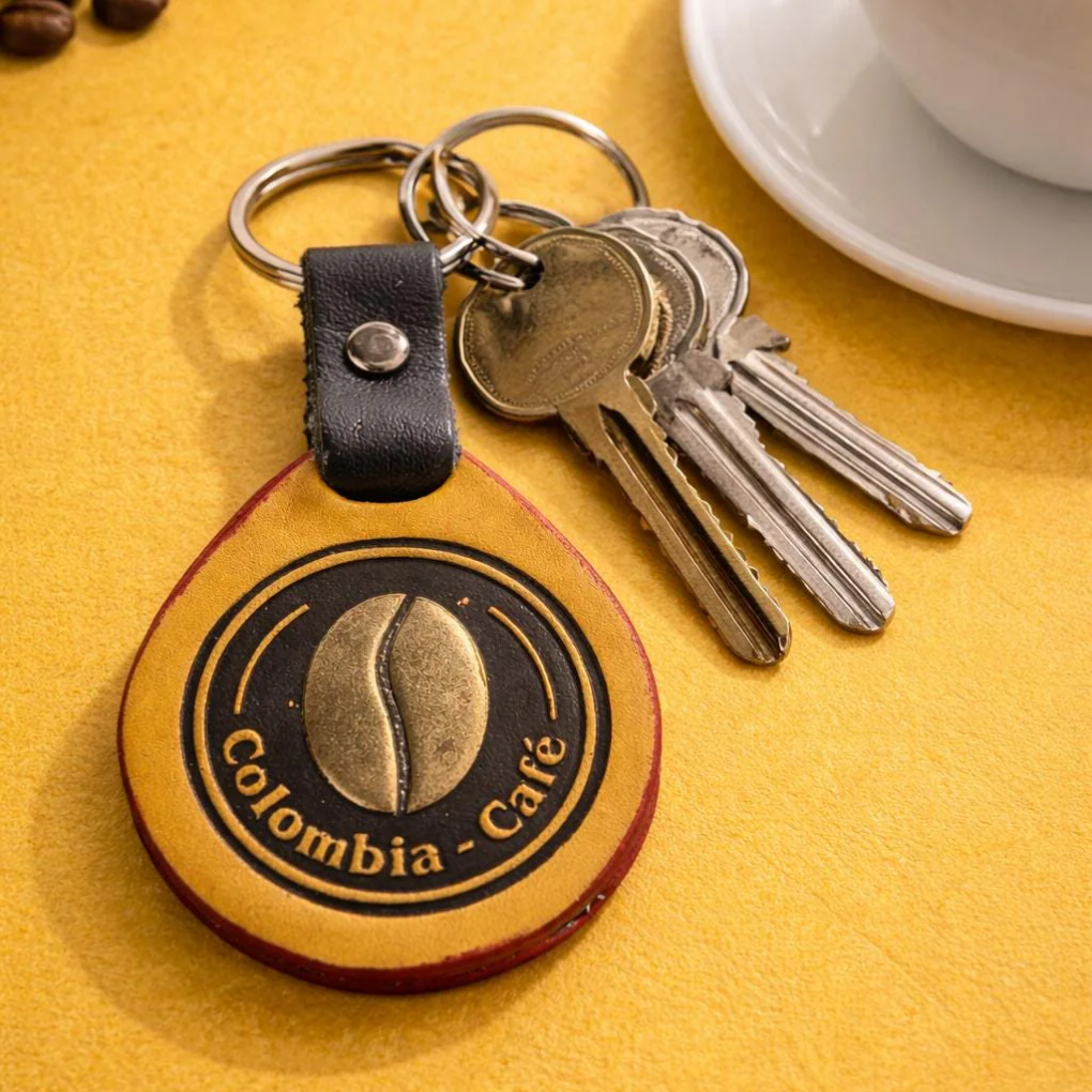 Colombian Coffee Leather Keychain