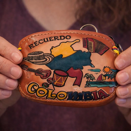 Handmade Colombian Chiva Leather Coin Pouch | Hand-Painted Artisan Wallet Keychain Souvenir
