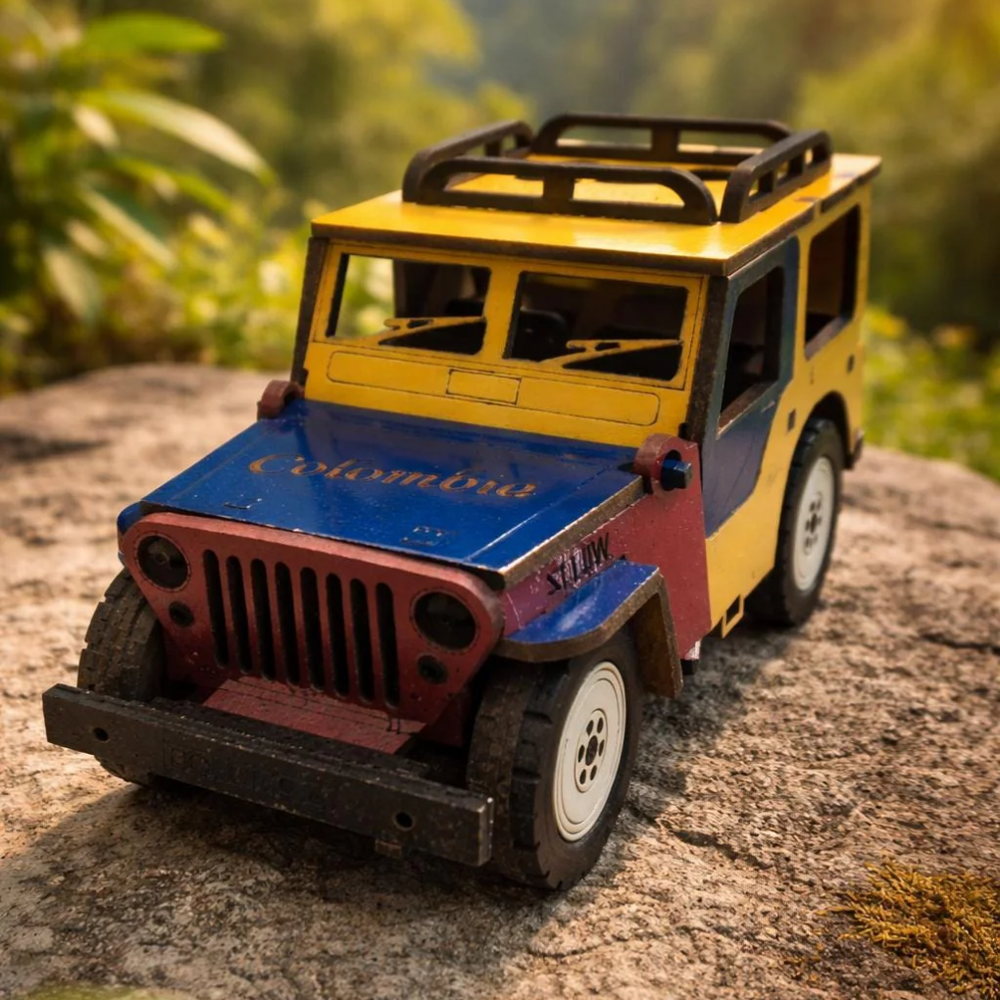 Large Handmade Colombian Willys Jeep Artisan Coffee Region Display Decor
