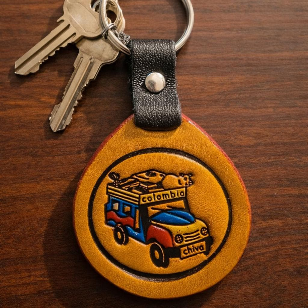 Chiva Bus Leather Keychain