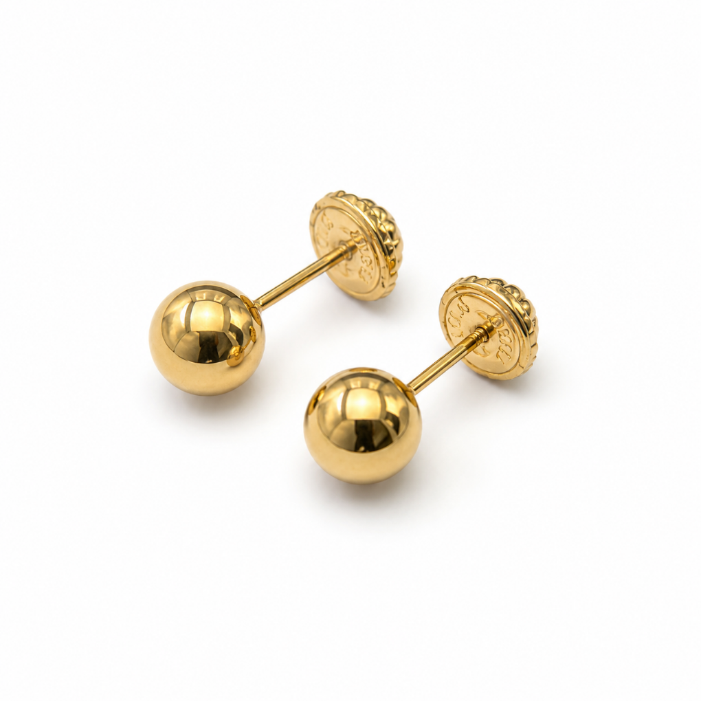 18K gold ball stud earrings, classic minimalist fine gold jewelry