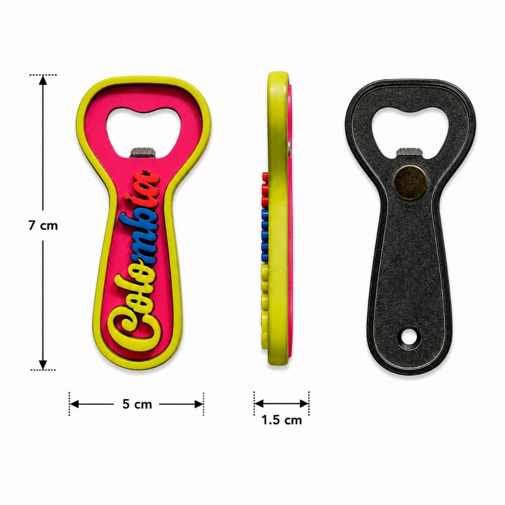 Handmade Fluorescent Colombia Bottle Opener – Magnetic Fridge Magnet