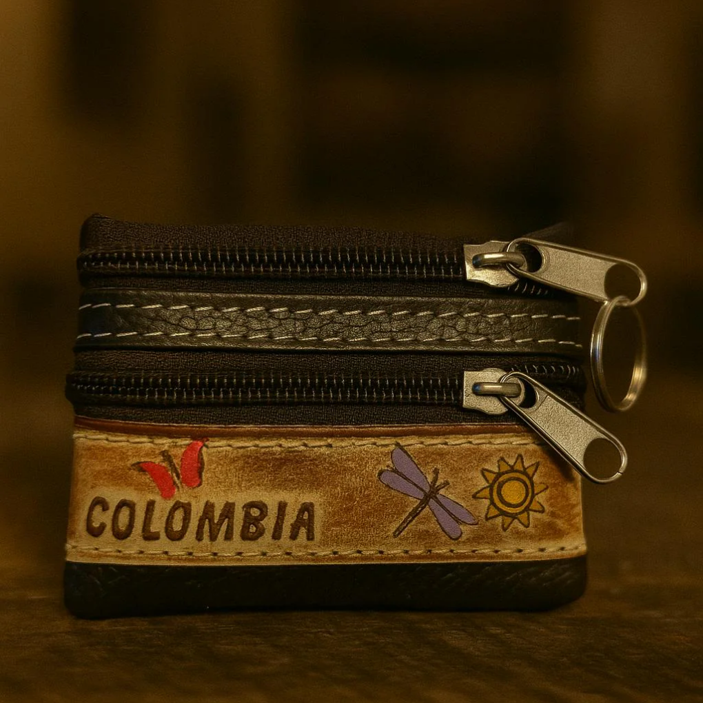 Handmade Colombian Leather Coin Purse – Artisan Painted Mini Wallet