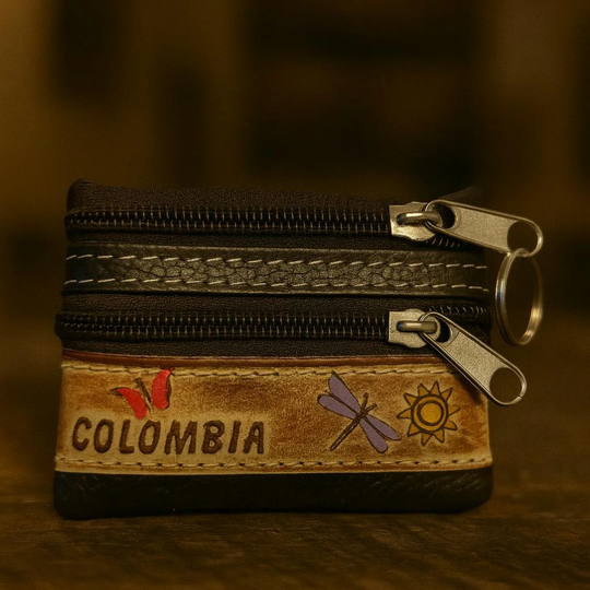 Handmade Colombian Leather Coin Purse – Artisan Painted Mini Wallet