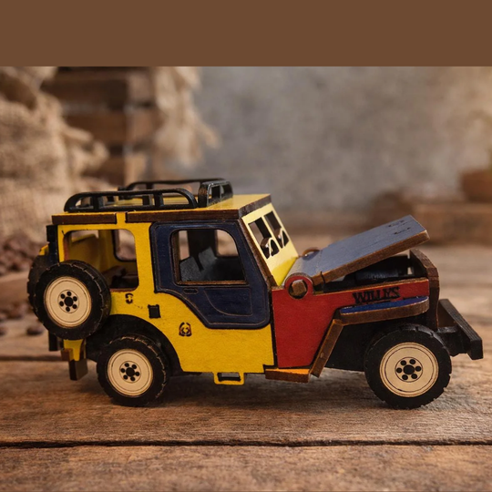Medium Colombian Willys Jeep | Handmade Wooden Vintage Car | Rustic Folk Art Decor | Collectible Gift