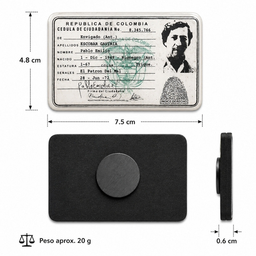 Colombian ID Pablo Escobar • Vintage Document Fridge Decor • Retro Colombia Gift