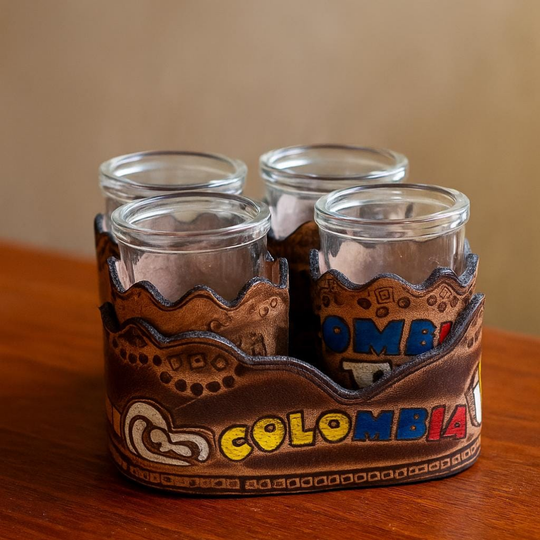 Handcrafted Leather Aguardiente Shot Glass Set – Colombian Barware Gift