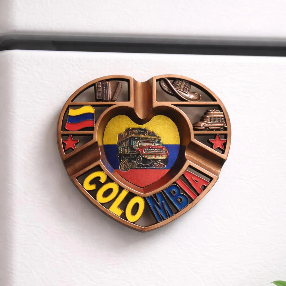 Handcrafted Colombian Heart Ashtray Magnet Metal Folk Decor with National Colors