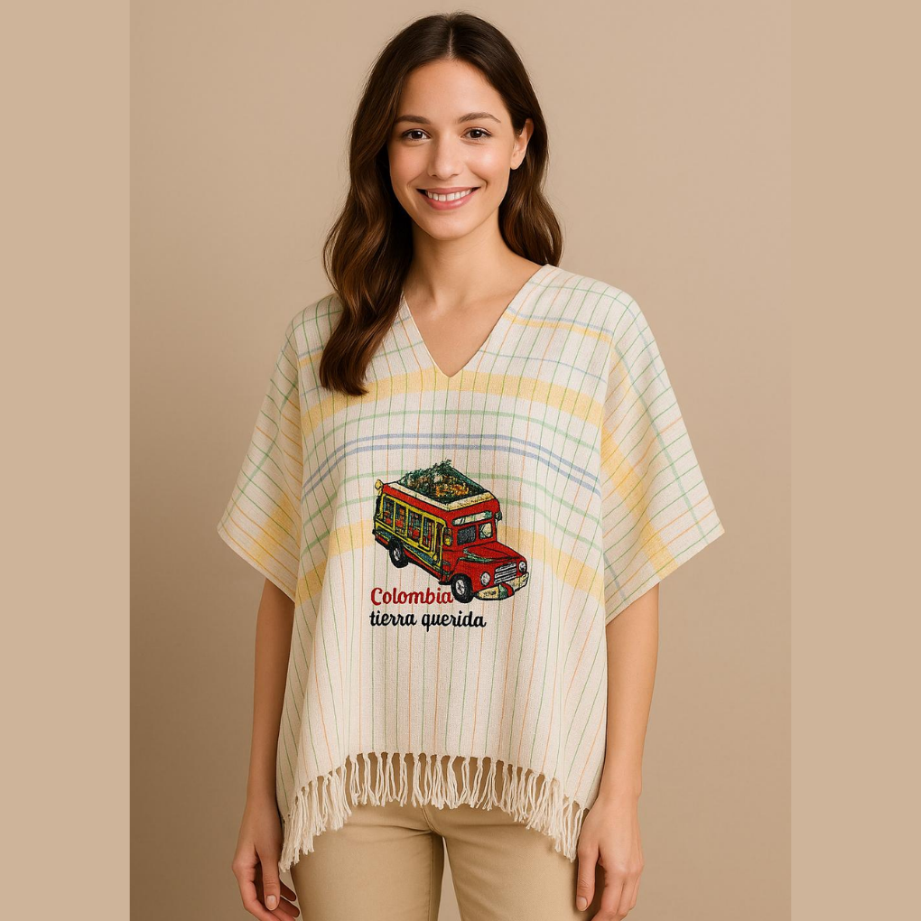 Handmade Colombian Cotton Poncho – Adult Cultural Costume