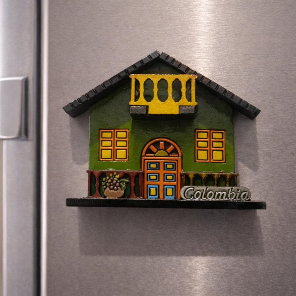 Handmade Colombian Colonial House Magnet – Colorful 3D Wooden Fridge Souvenir