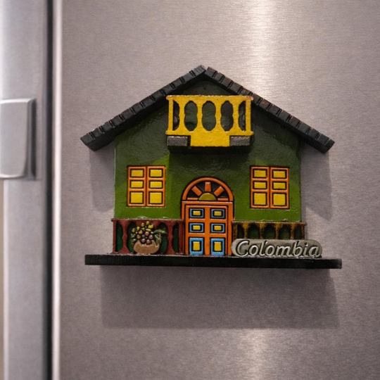Handmade Colombian Colonial House Magnet – Colorful 3D Wooden Fridge Souvenir