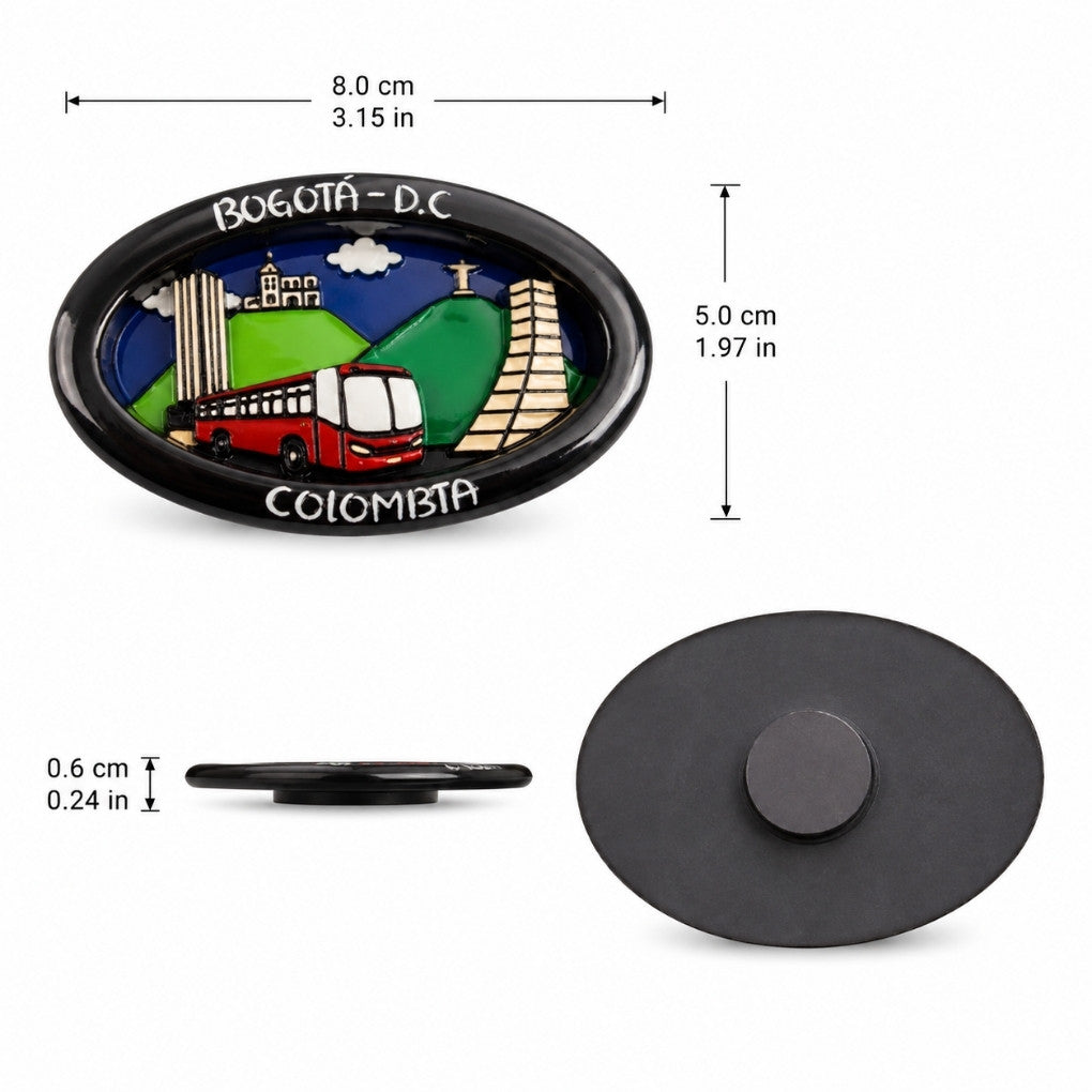 Handmade Colombian Oval Fridge Magnet | 3D Wooden Artisan Souvenir Decor