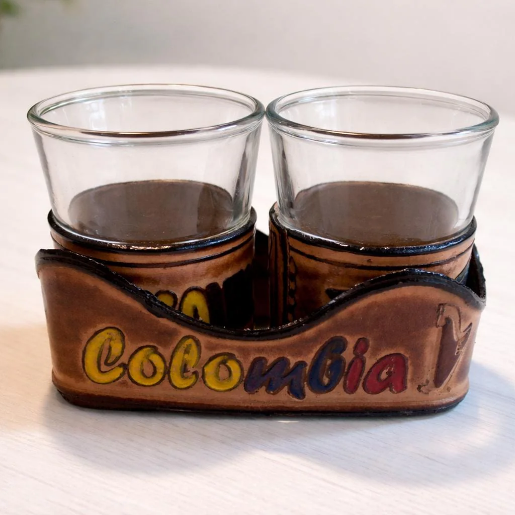 Handmade Colombian Leather Shot Glass Set | Artisan Barware with Case