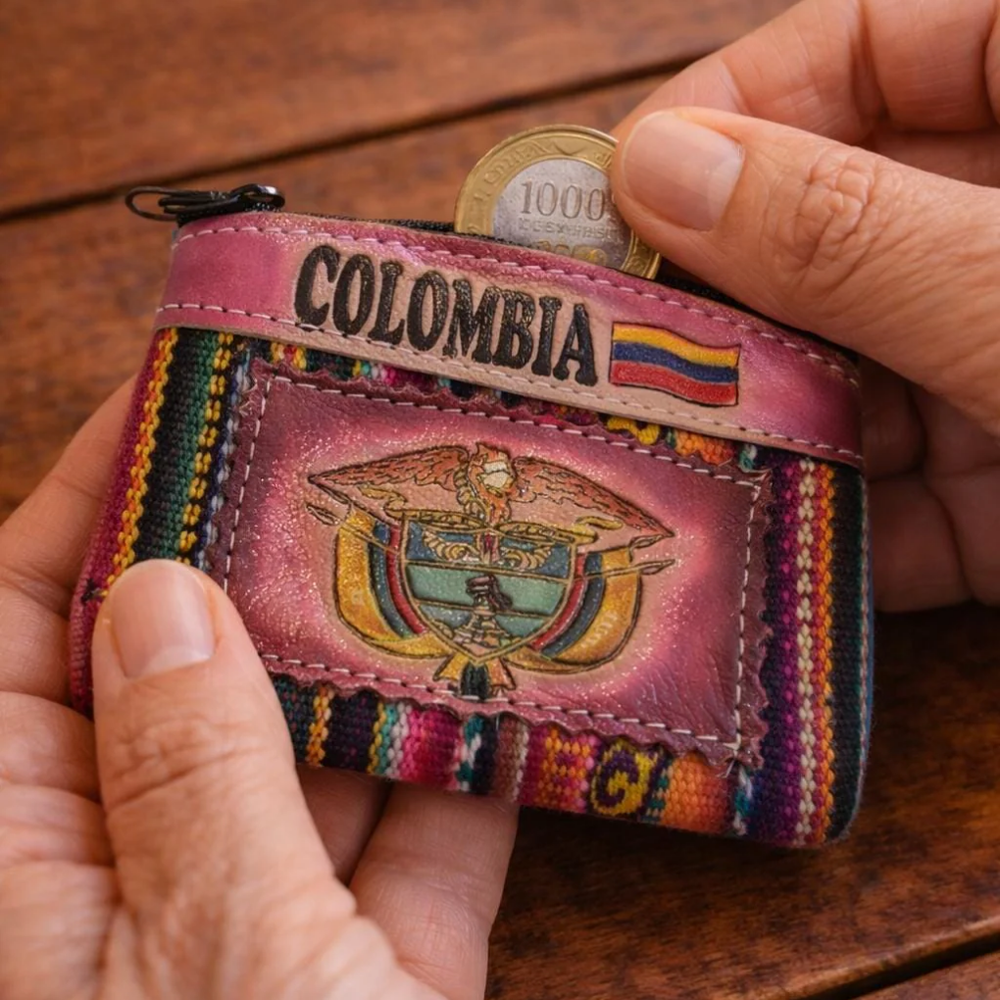 Handmade Colombian Leather & Textile Card Holder | Small Women’s Coin Purse, Cultural Wallet Gift