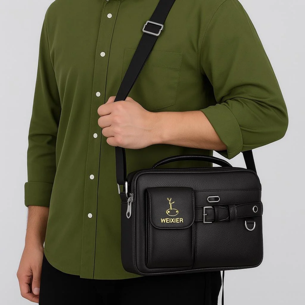 Vintage PU Leather Messenger Bag | Waterproof Crossbody Satchel