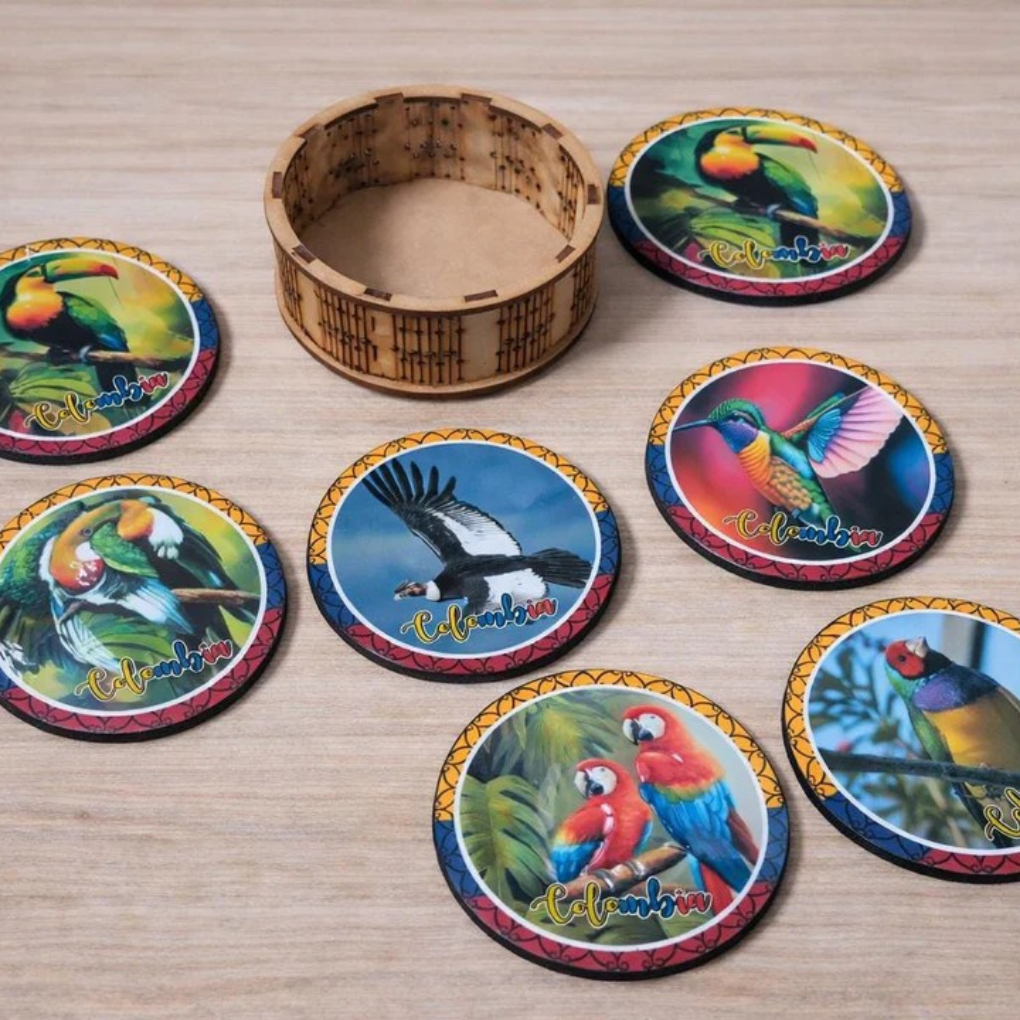 Colombian Coasters Set | Cultural Drink Coasters with Holder – Coffee Table Decor Gift