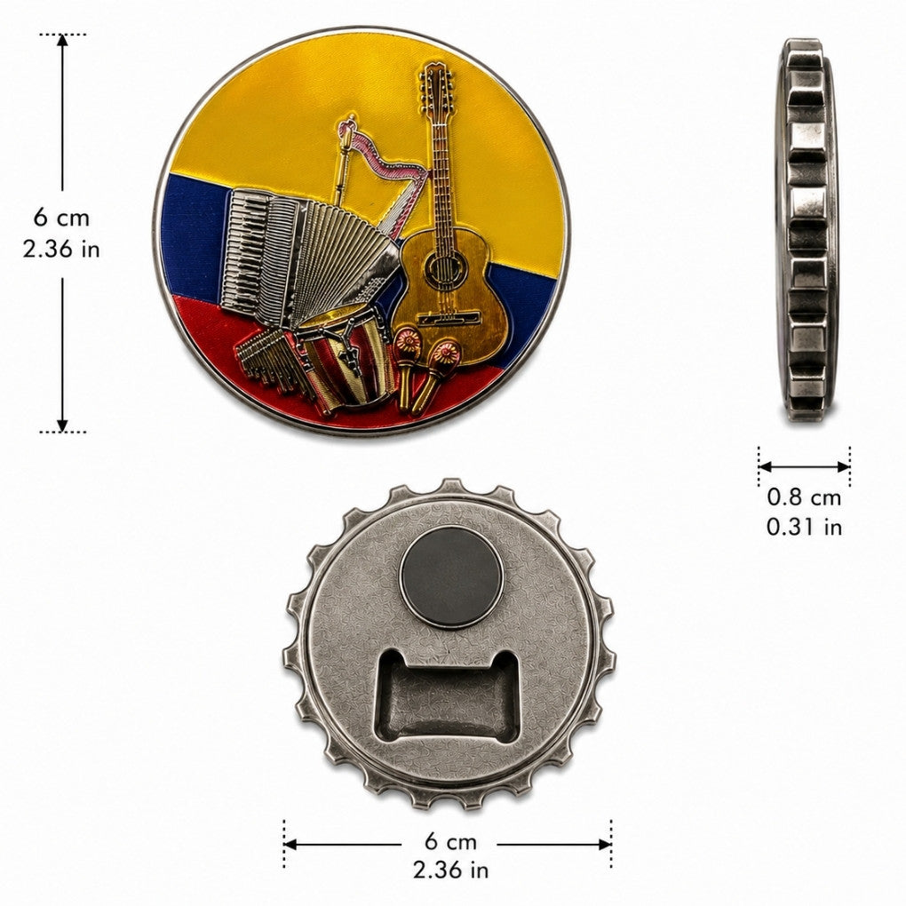 Colombia Tierra Querida Bottle Opener Magnet Flag Colors Accordion Guitar Design
