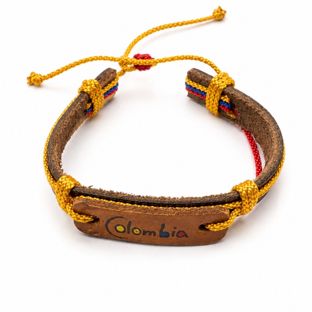Handmade Colombia leather and thread artisan bracelet