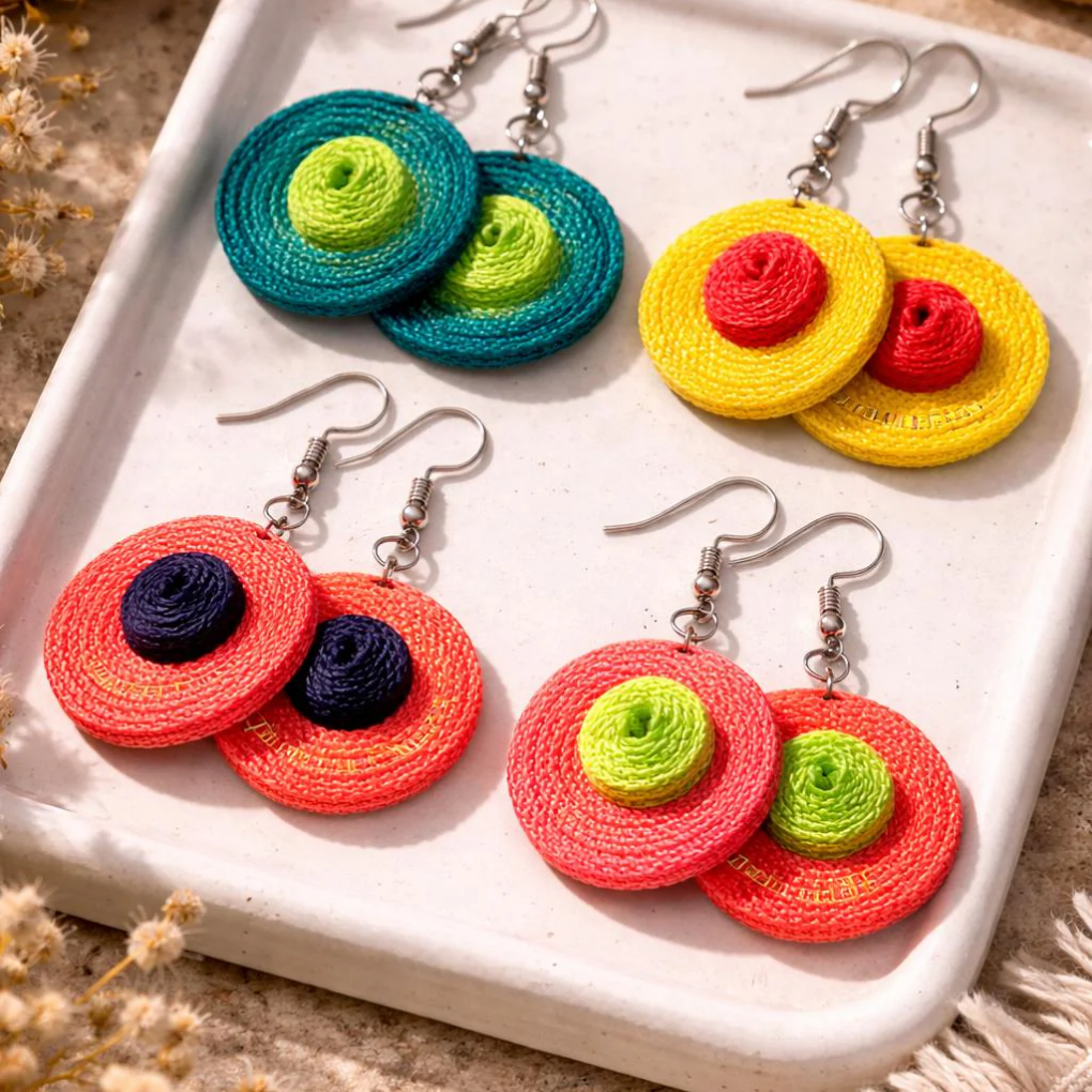 Colombian Handmade Earrings | Vueltiao Hat Inspired | Boho Statement Jewelry | Artisan Gift for Women