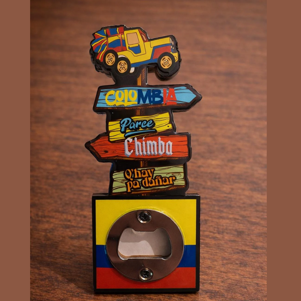 Colombia Bottle Opener Magnet – MDF Fridge Magnet with Colombian Slang &amp; Flag Colors