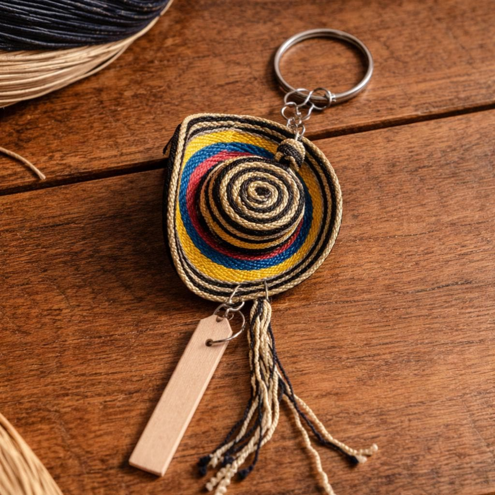 Mini Colombian Vueltiao Hat Keychain – Handmade Woven Souvenir with Flag Colors
