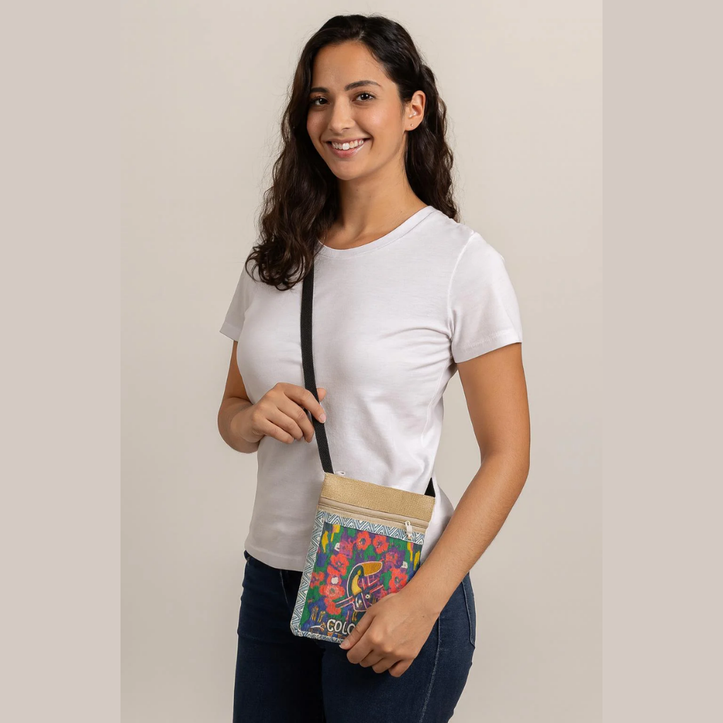 Colombian Canvas Crossbody Bag | Colorful Toucan Print Travel Shoulder Bag