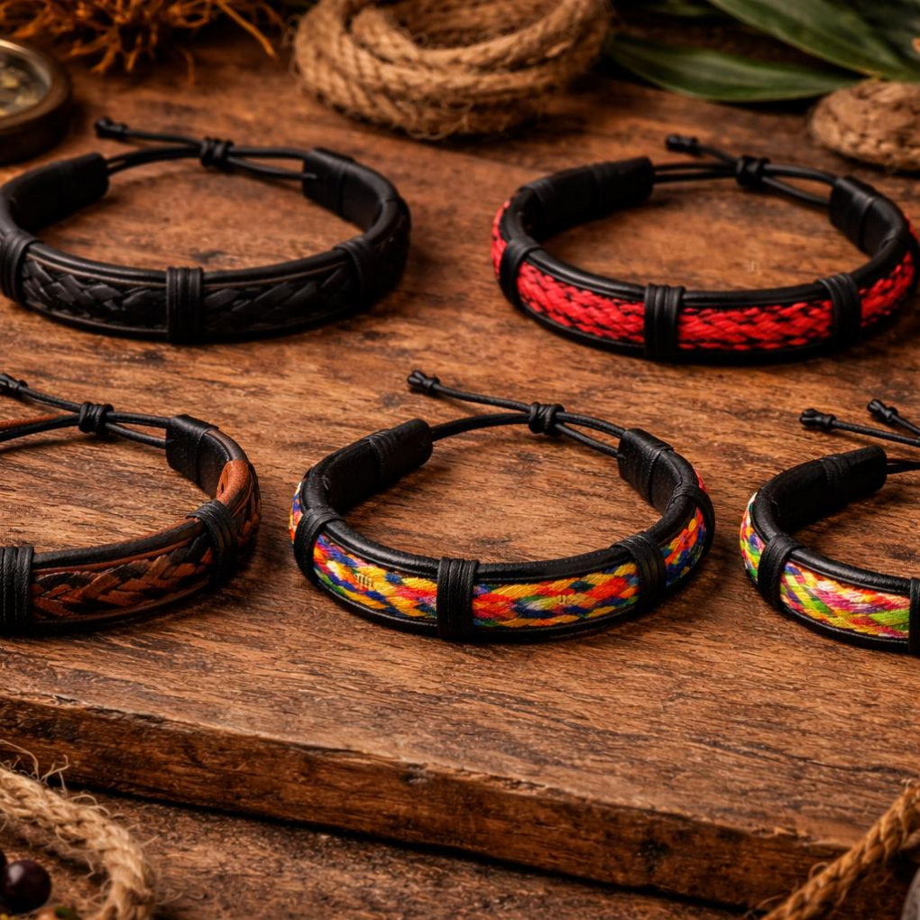 Handmade Braided Leather Bracelet | Colombian Artisan Style, Adjustable Fit