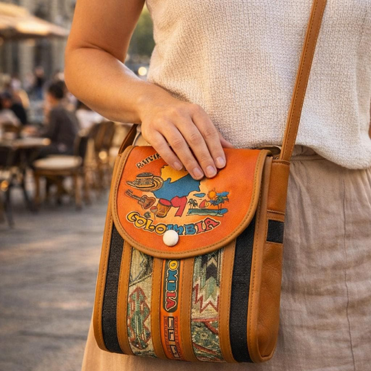 Handmade Colombian Leather Crossbody Bag | Ethnic Jute Purse