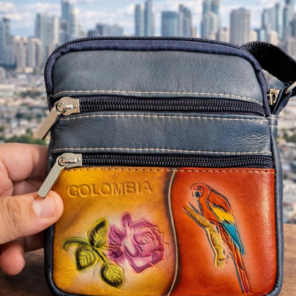 Handmade Leather Colombia Mini Bag – Tooled Tula Purse with Rose &amp; Macaw